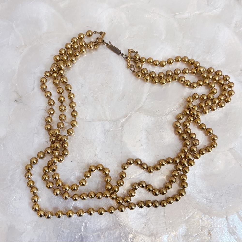 Gold Tone Beaded Multistrand Statement Necklace 2… - image 5